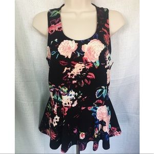 Black Floral Printed Peplum Top